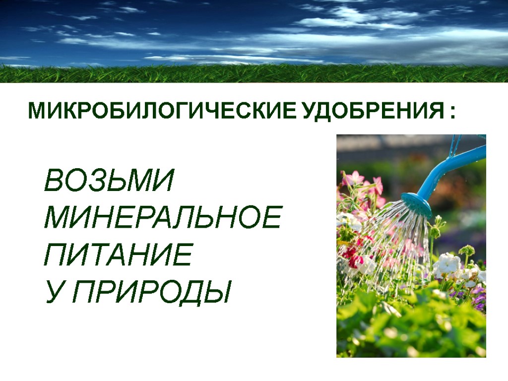 МИКРОБИЛОГИЧЕСКИЕ УДОБРЕНИЯ : ВОЗЬМИ МИНЕРАЛЬНОЕ ПИТАНИЕ У ПРИРОДЫ